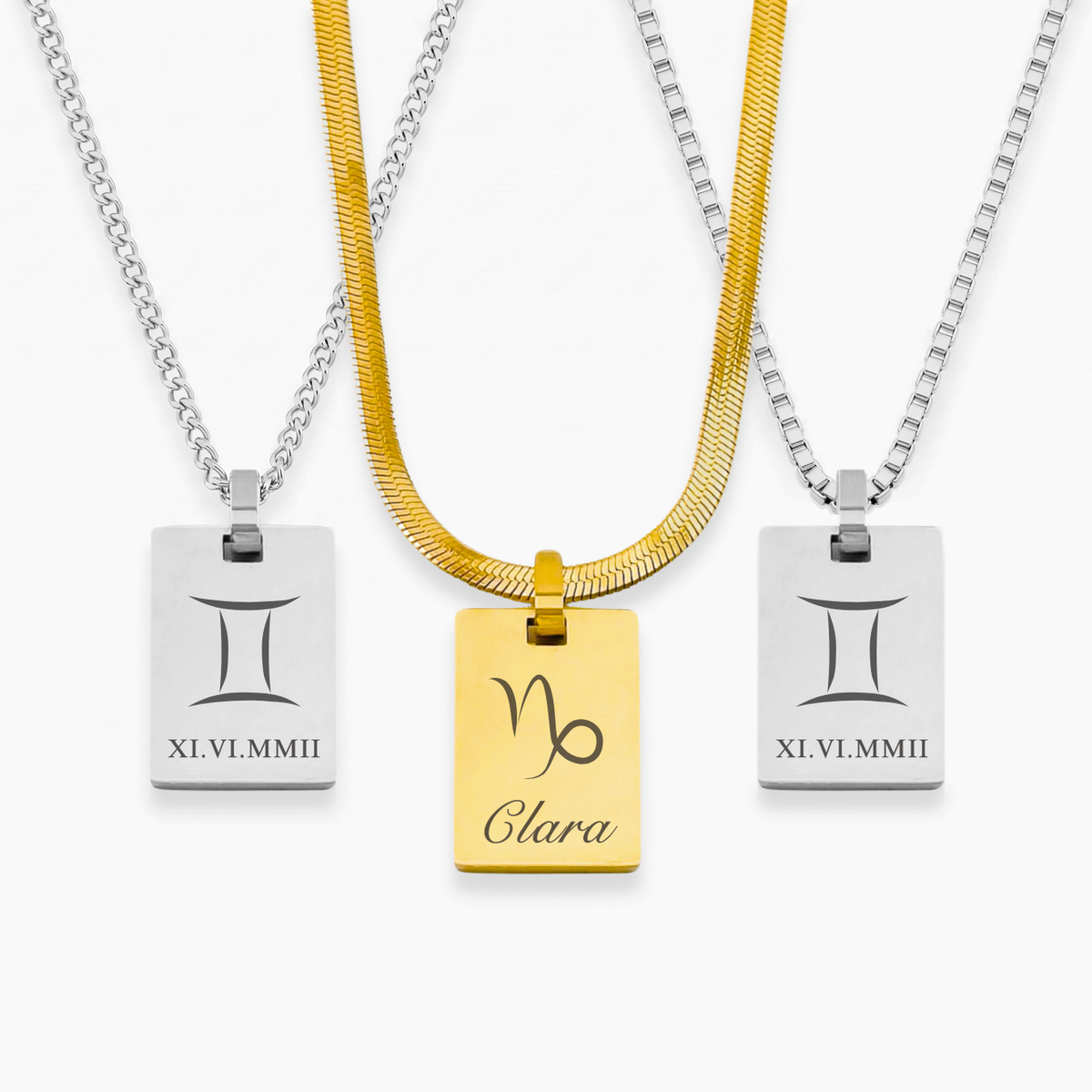 Collar personalizado con cadena cubana, espiga y cuadrada